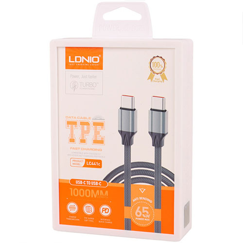 کابل دو سر تایپ سی LDNIO مدل LC441C ویژگی 65 وات